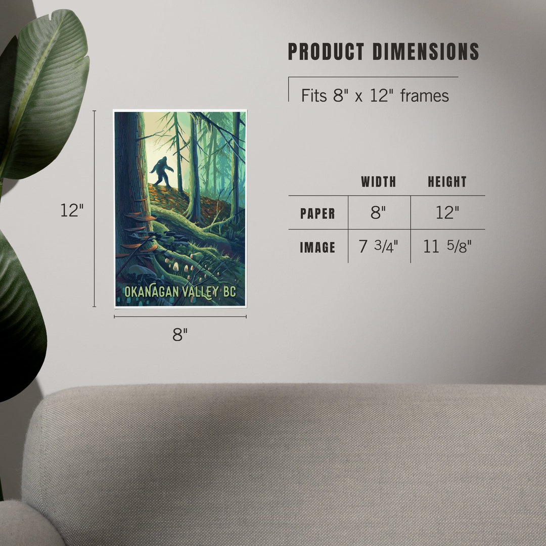 Okanagan Valley, British Columbia, Get Outside, Wanderer, Bigfoot in Forest, Art & Giclee Prints Art Lantern Press 