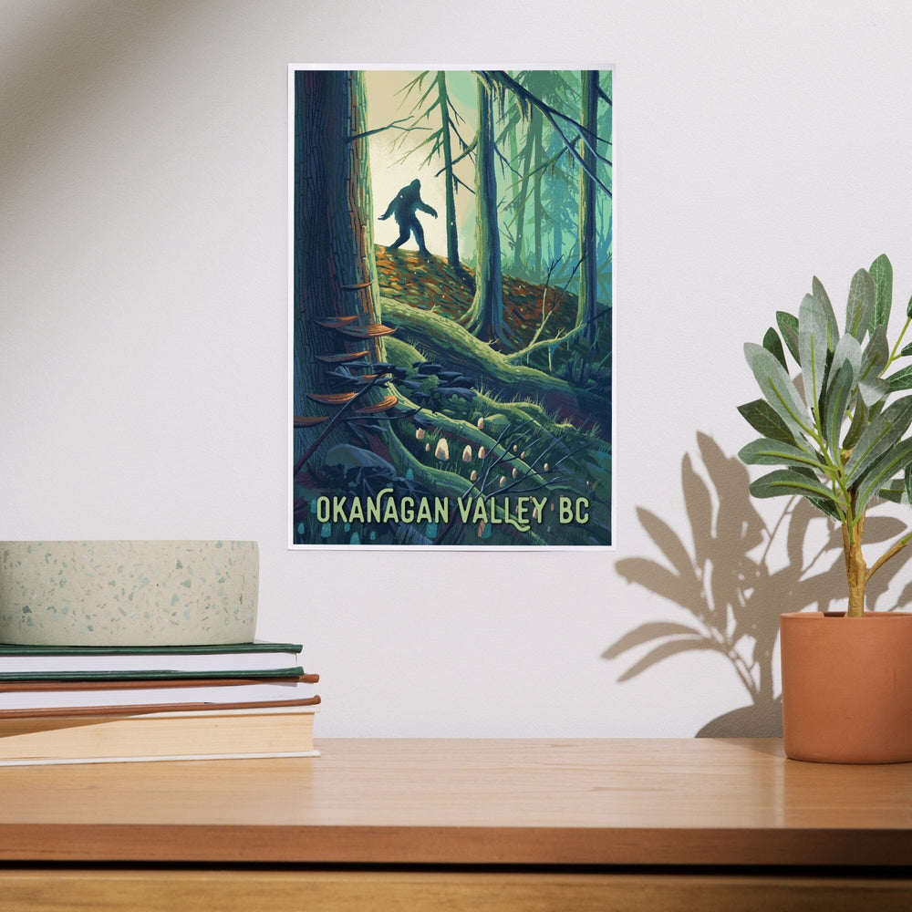 Okanagan Valley, British Columbia, Get Outside, Wanderer, Bigfoot in Forest, Art & Giclee Prints Art Lantern Press 