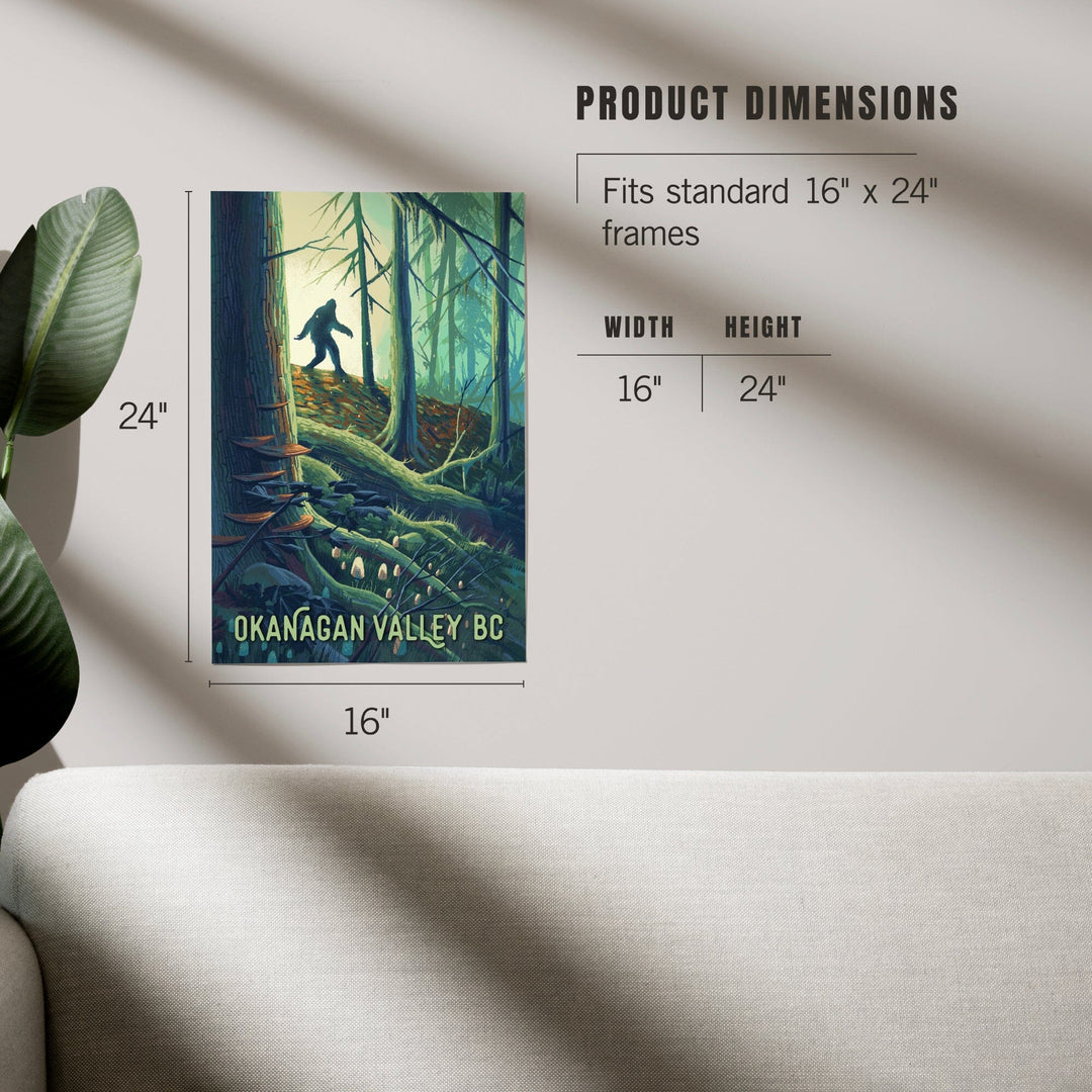 Okanagan Valley, British Columbia, Get Outside, Wanderer, Bigfoot in Forest, Art & Giclee Prints Art Lantern Press 