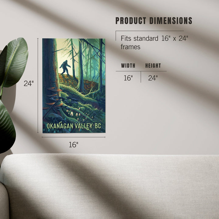 Okanagan Valley, British Columbia, Get Outside, Wanderer, Bigfoot in Forest, Art & Giclee Prints Art Lantern Press 