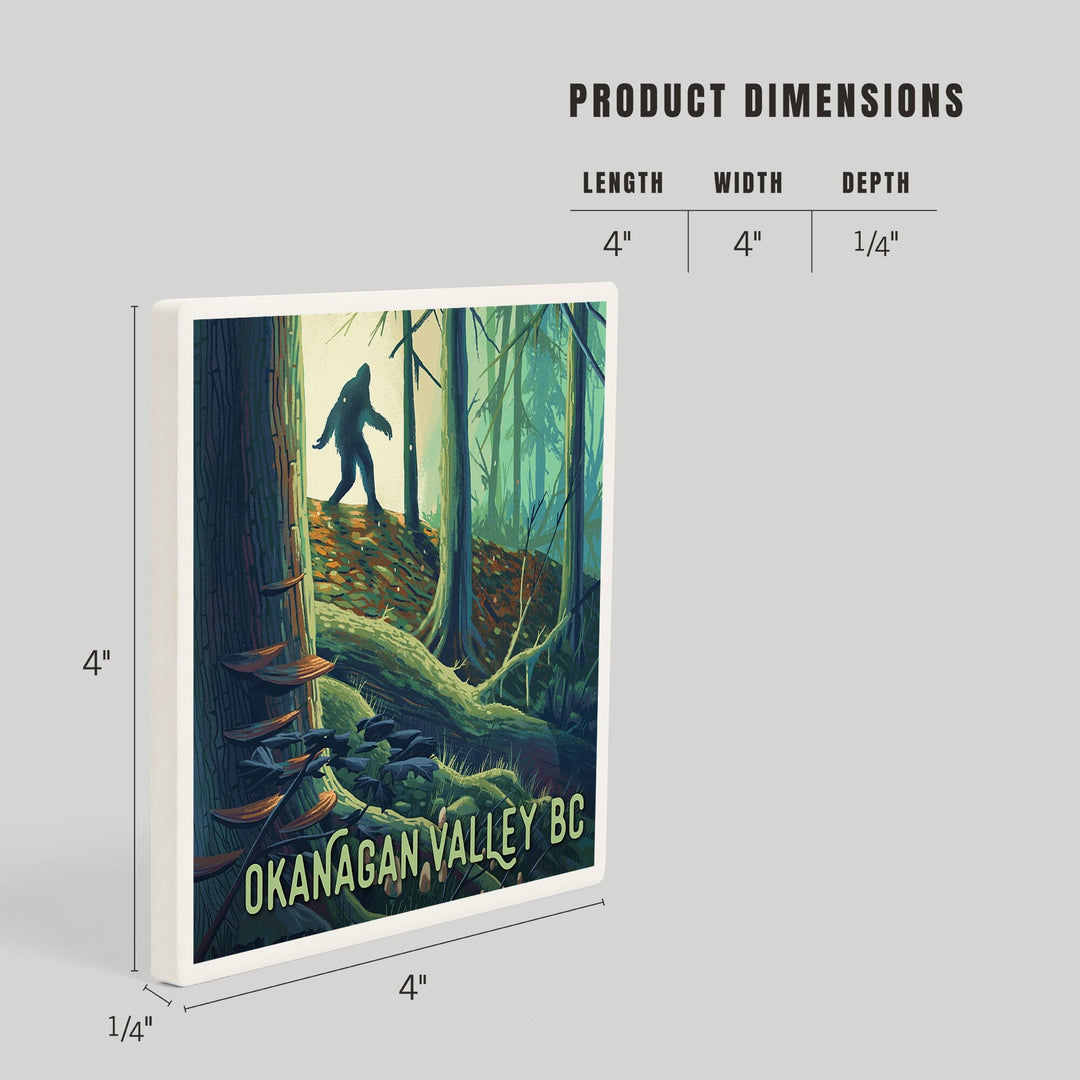 Okanagan Valley, British Columbia, Get Outside, Wanderer, Bigfoot in Forest, Coasters Coasters Lantern Press 