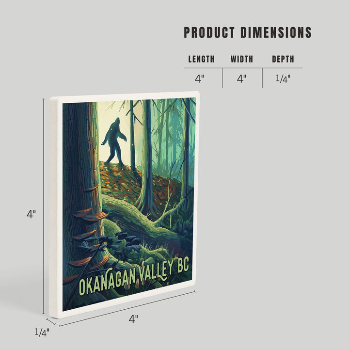 Okanagan Valley, British Columbia, Get Outside, Wanderer, Bigfoot in Forest, Coasters Coasters Lantern Press 