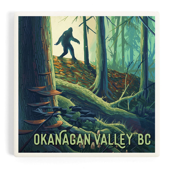 Okanagan Valley, British Columbia, Get Outside, Wanderer, Bigfoot in Forest, Coasters Coasters Lantern Press 