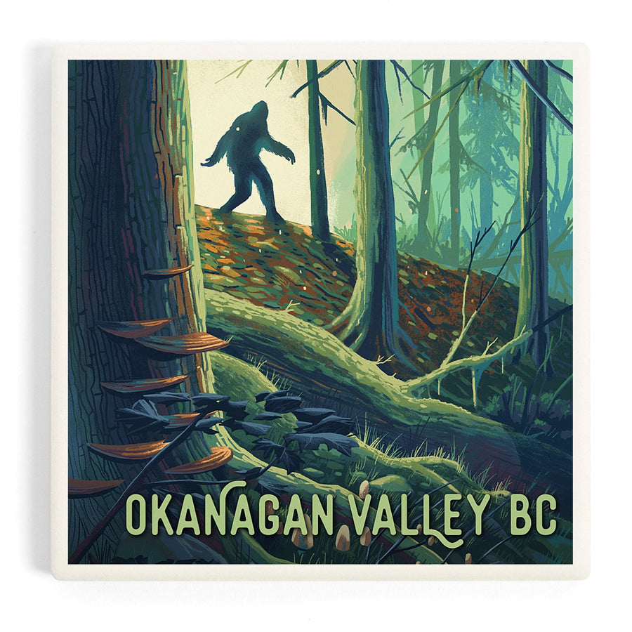 Okanagan Valley, British Columbia, Get Outside, Wanderer, Bigfoot in Forest, Coasters Coasters Lantern Press 