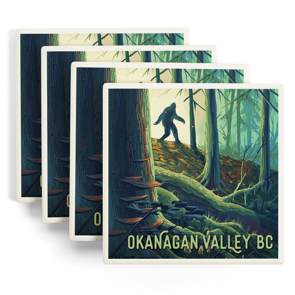 Okanagan Valley, British Columbia, Get Outside, Wanderer, Bigfoot in Forest, Coasters Coasters Lantern Press 