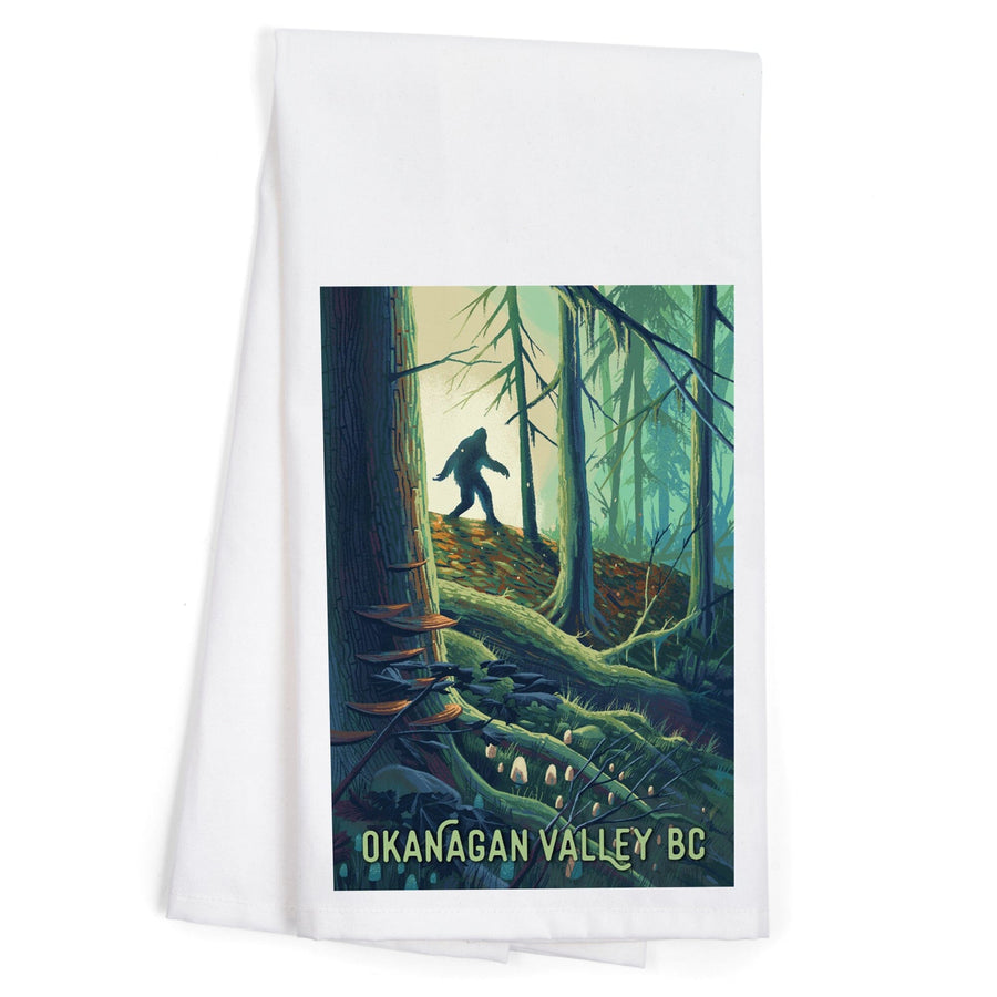 Okanagan Valley, British Columbia, Get Outside, Wanderer, Bigfoot in Forest, Organic Cotton Kitchen Tea Towels Kitchen Lantern Press 