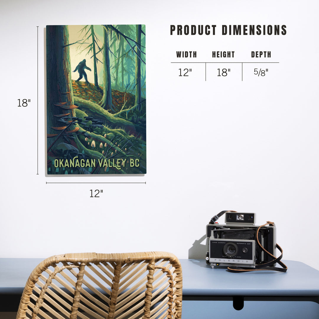 Okanagan Valley, British Columbia, Get Outside, Wanderer, Bigfoot in Forest, Wood Signs and Postcards Wood Lantern Press 