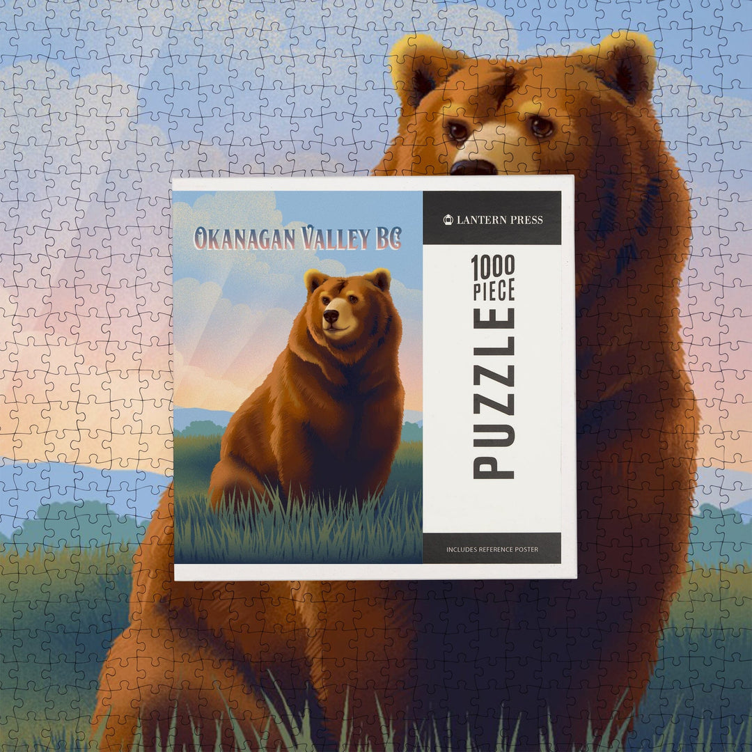 Okanagan Valley, British Columbia, Lithograph Wildlife Series, Grizzly Bear, Jigsaw Puzzle Puzzle Lantern Press 