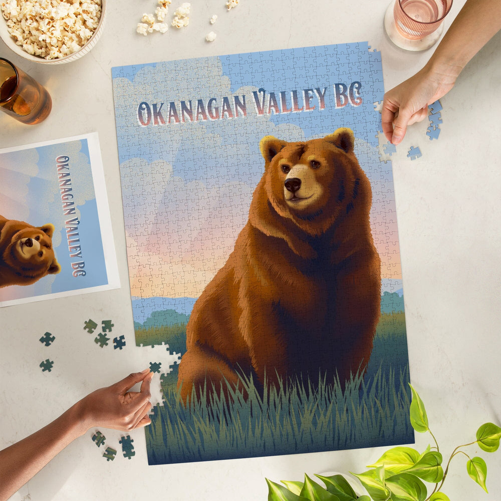 Okanagan Valley, British Columbia, Lithograph Wildlife Series, Grizzly Bear, Jigsaw Puzzle Puzzle Lantern Press 