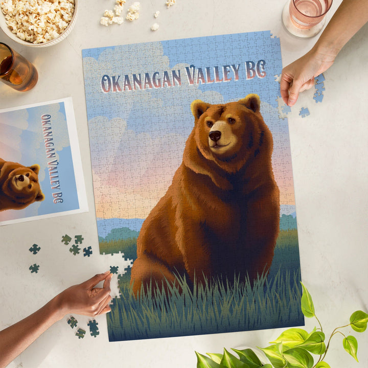 Okanagan Valley, British Columbia, Lithograph Wildlife Series, Grizzly Bear, Jigsaw Puzzle Puzzle Lantern Press 