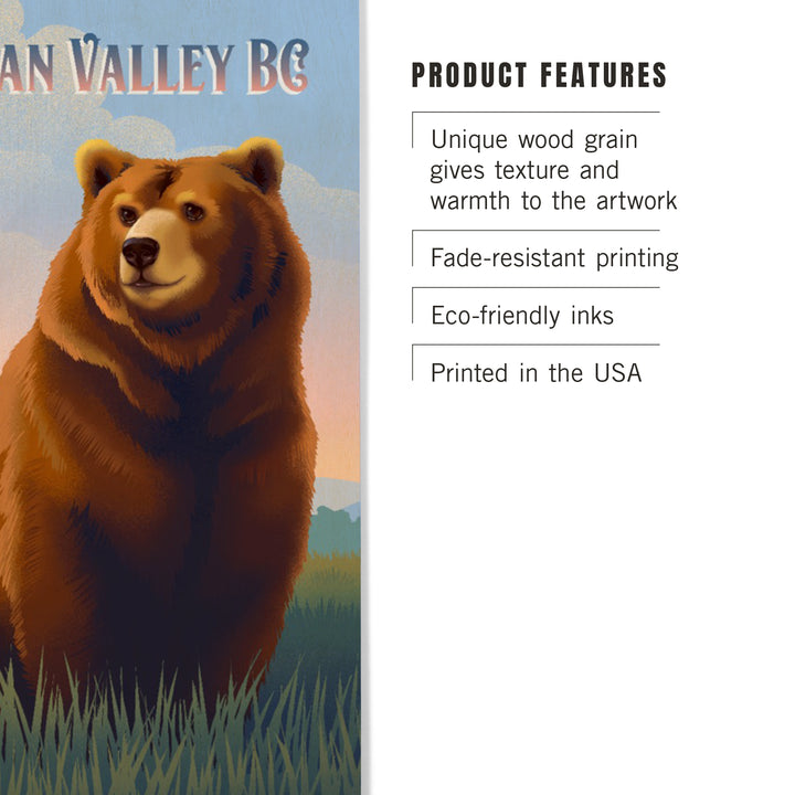 Okanagan Valley, British Columbia, Lithograph Wildlife Series, Grizzly Bear, Wood Signs and Postcards Wood Lantern Press 
