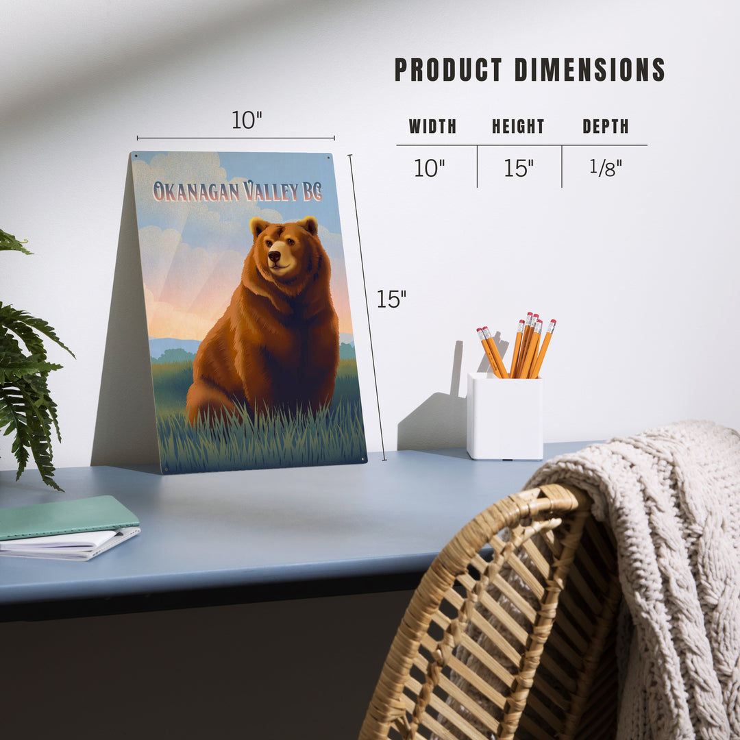 Okanagan Valley, British Columbia, Lithograph Wildlife Series, Grizzly Bear, Wood Signs and Postcards Wood Lantern Press 