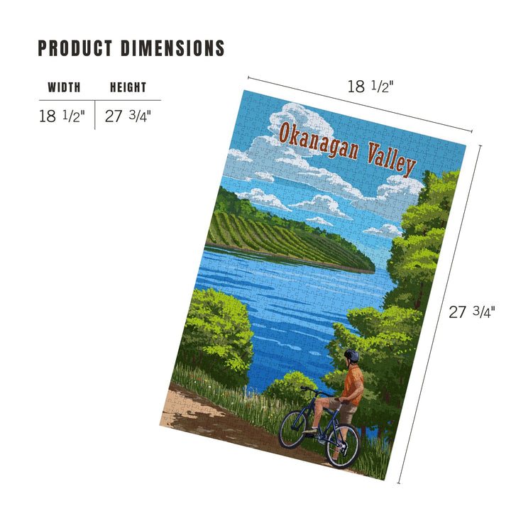 Okanagan Valley, Canada, Biker, Lake and Vineyard, Painterly, Jigsaw Puzzle Puzzle Lantern Press 