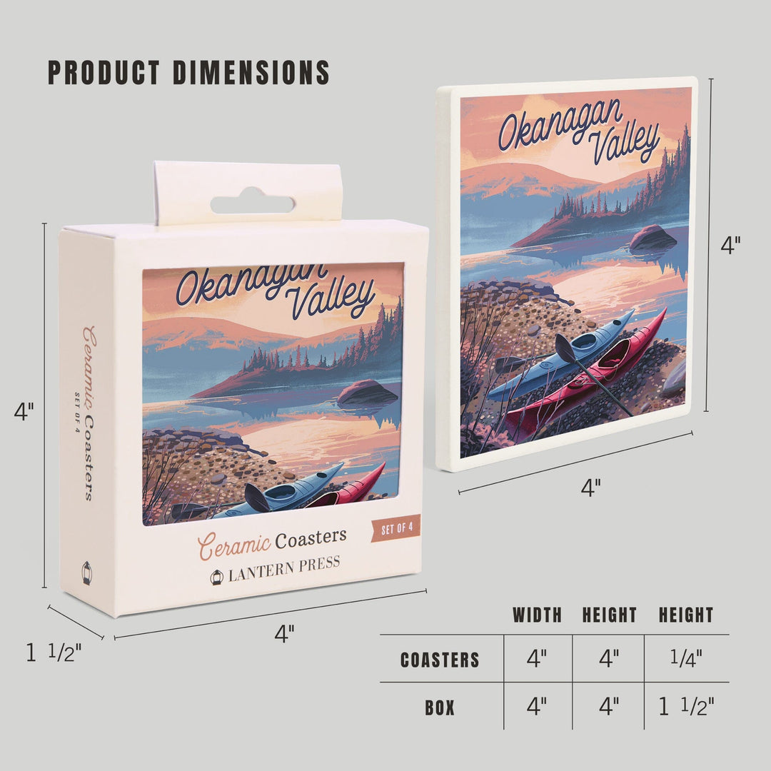 Okanagan Valley, Canada, Glassy Sunrise, Kayak, Coasters Coasters Lantern Press 