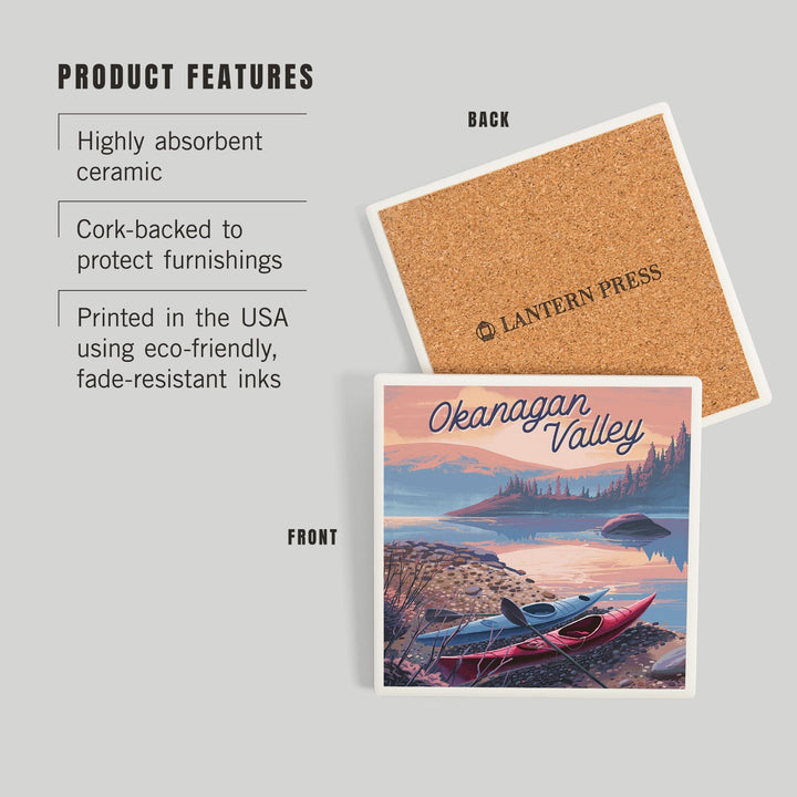 Okanagan Valley, Canada, Glassy Sunrise, Kayak, Coasters Coasters Lantern Press 