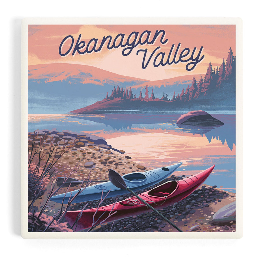 Okanagan Valley, Canada, Glassy Sunrise, Kayak, Coasters Coasters Lantern Press 