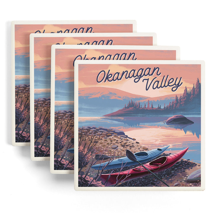 Okanagan Valley, Canada, Glassy Sunrise, Kayak, Coasters Coasters Lantern Press 