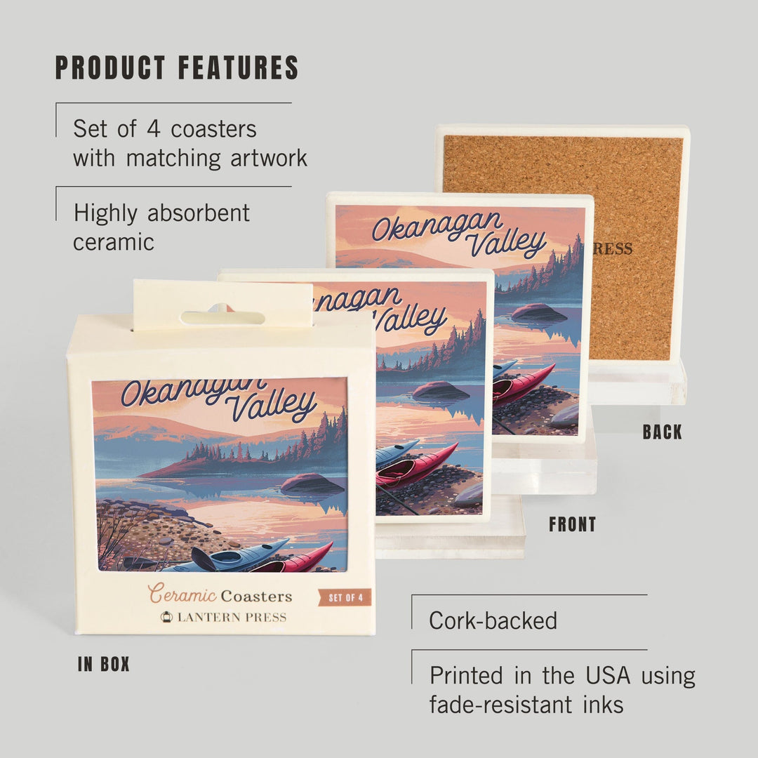 Okanagan Valley, Canada, Glassy Sunrise, Kayak, Coasters Coasters Lantern Press 