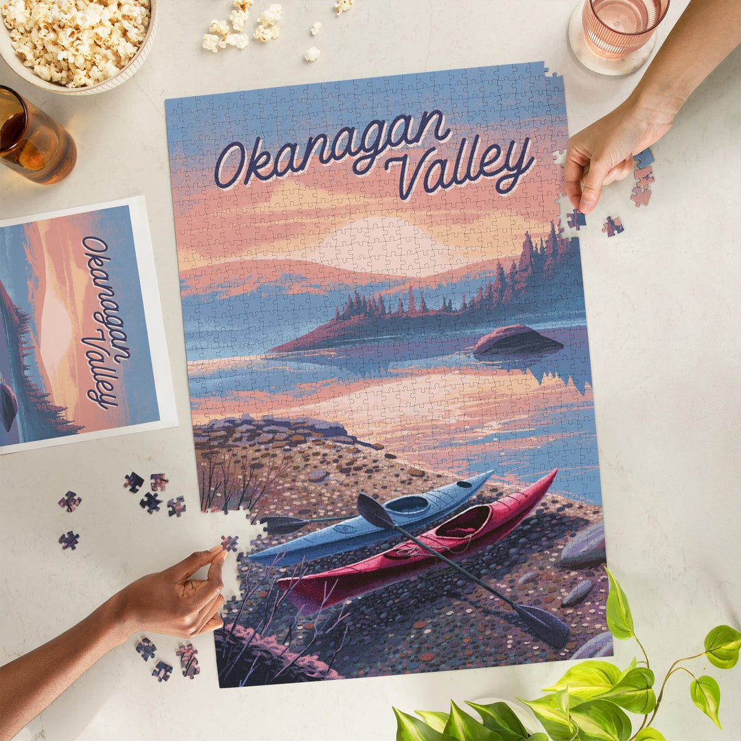 Okanagan Valley, Canada, Glassy Sunrise, Kayak, Jigsaw Puzzle Puzzle Lantern Press 