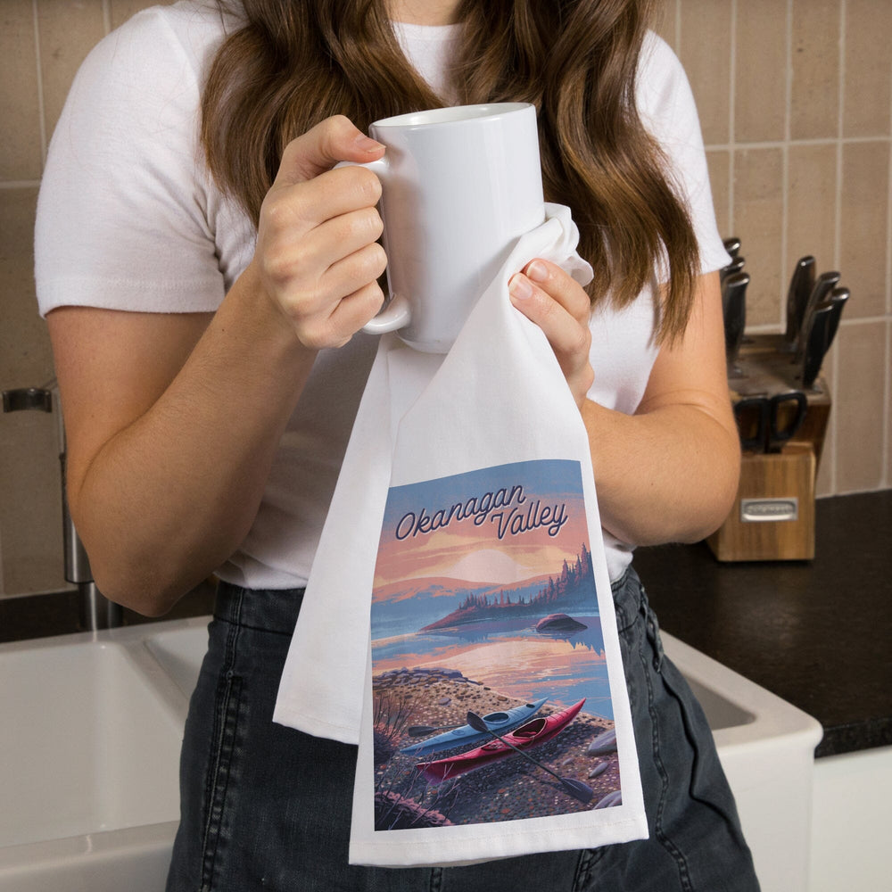 Okanagan Valley, Canada, Glassy Sunrise, Kayak, Organic Cotton Kitchen Tea Towels Kitchen Lantern Press 