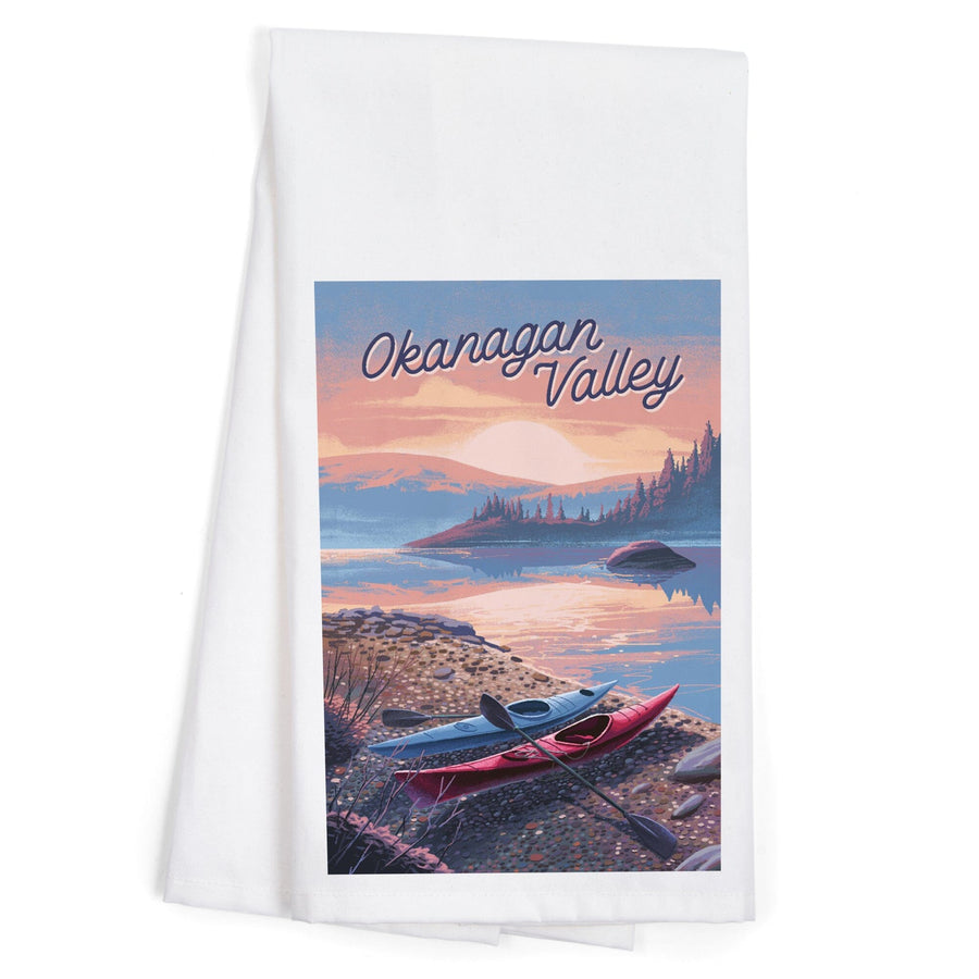 Okanagan Valley, Canada, Glassy Sunrise, Kayak, Organic Cotton Kitchen Tea Towels Kitchen Lantern Press 