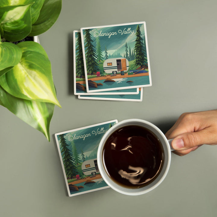 Okanagan Valley, Canada, Outdoor Activity, At Home Anywhere, Camper in Evergreens, Coasters Coasters Lantern Press 