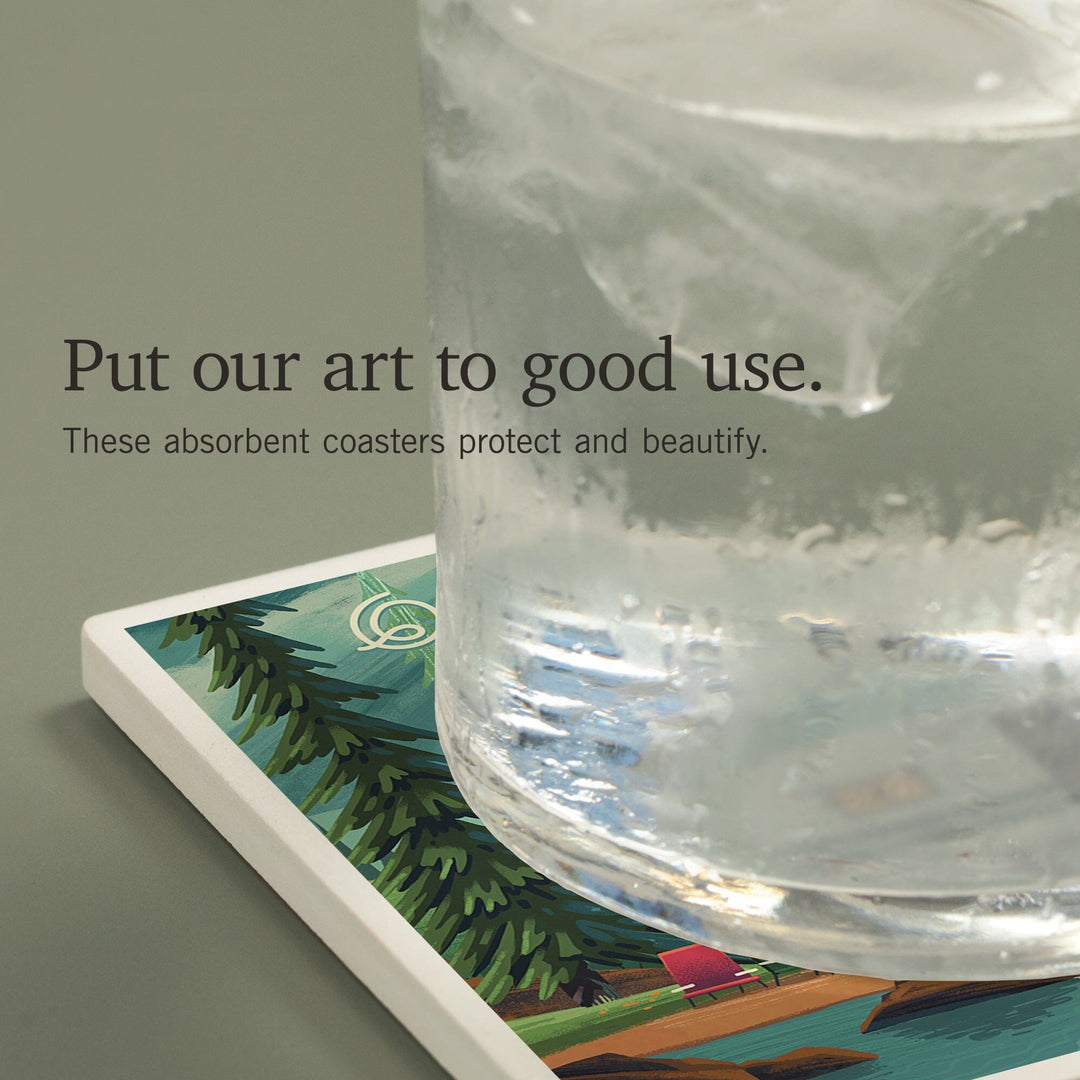 Okanagan Valley, Canada, Outdoor Activity, At Home Anywhere, Camper in Evergreens, Coasters Coasters Lantern Press 