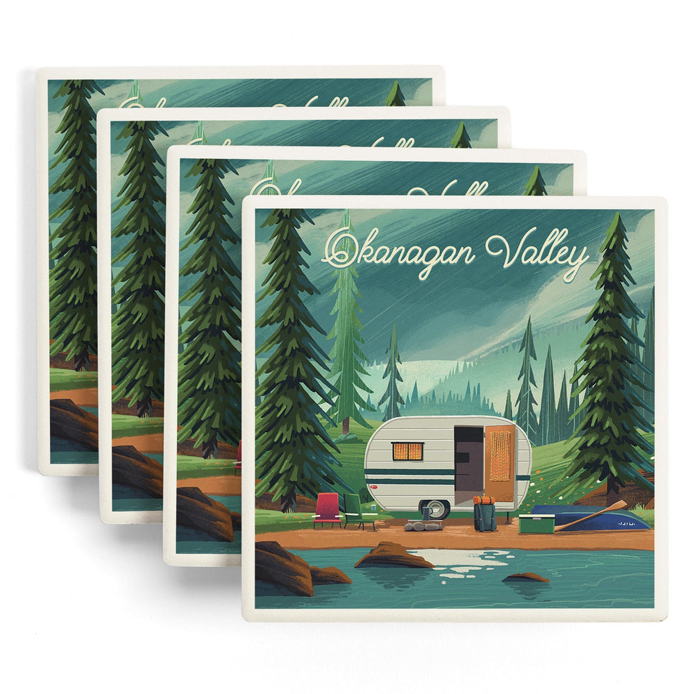 Okanagan Valley, Canada, Outdoor Activity, At Home Anywhere, Camper in Evergreens, Coasters Coasters Lantern Press 