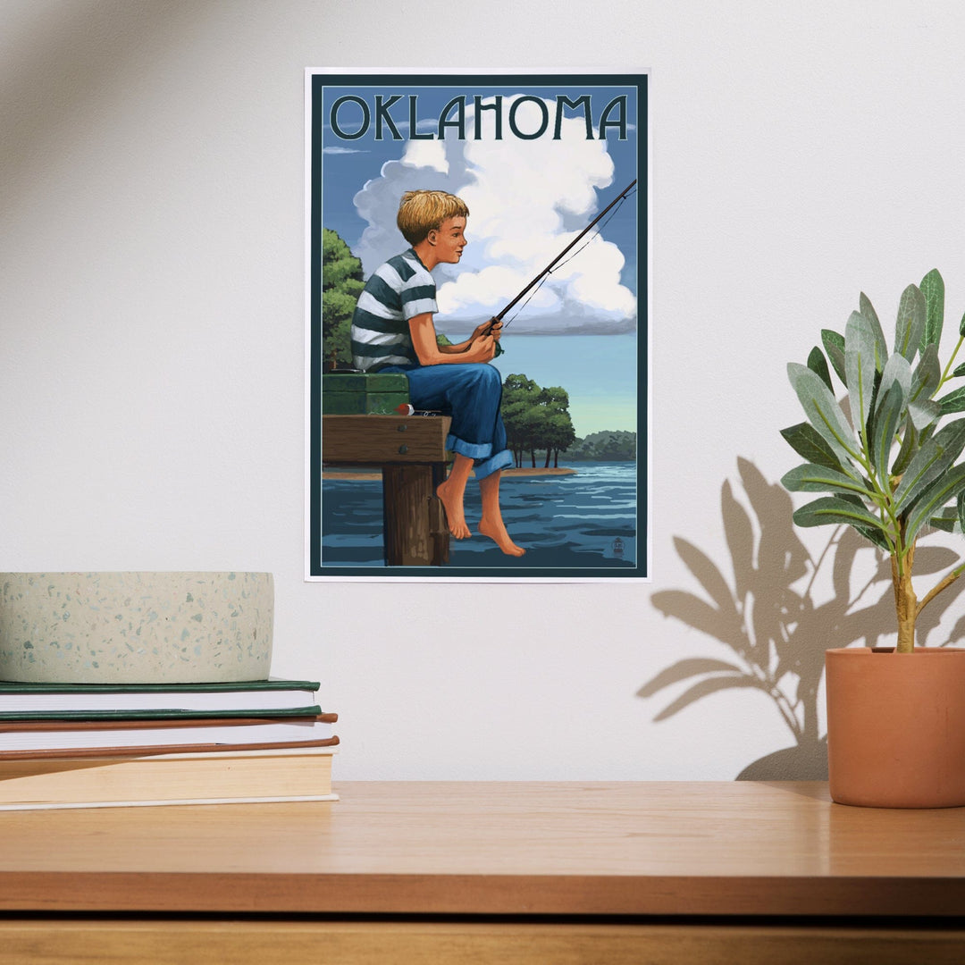 Oklahoma, Boy Fishing, Art & Giclee Prints