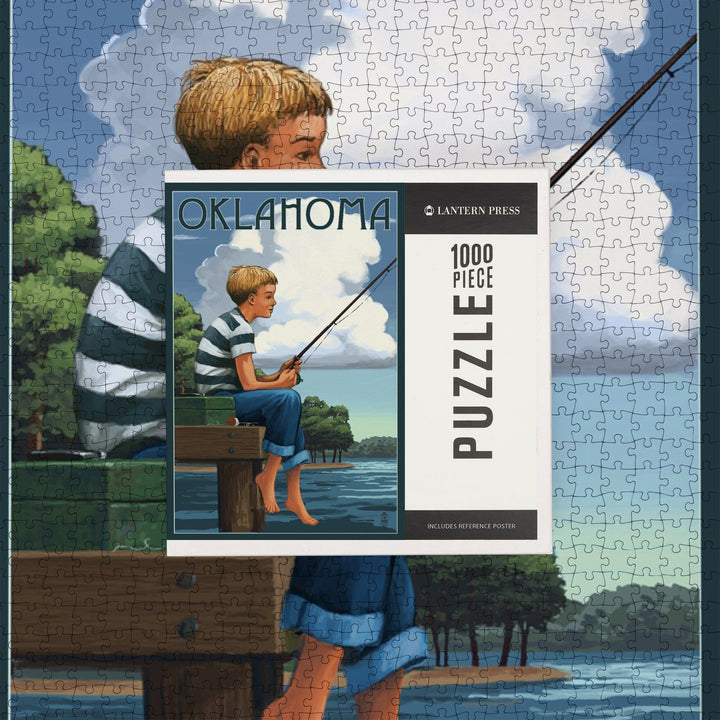 Oklahoma, Boy Fishing, Jigsaw Puzzle Puzzle Lantern Press 