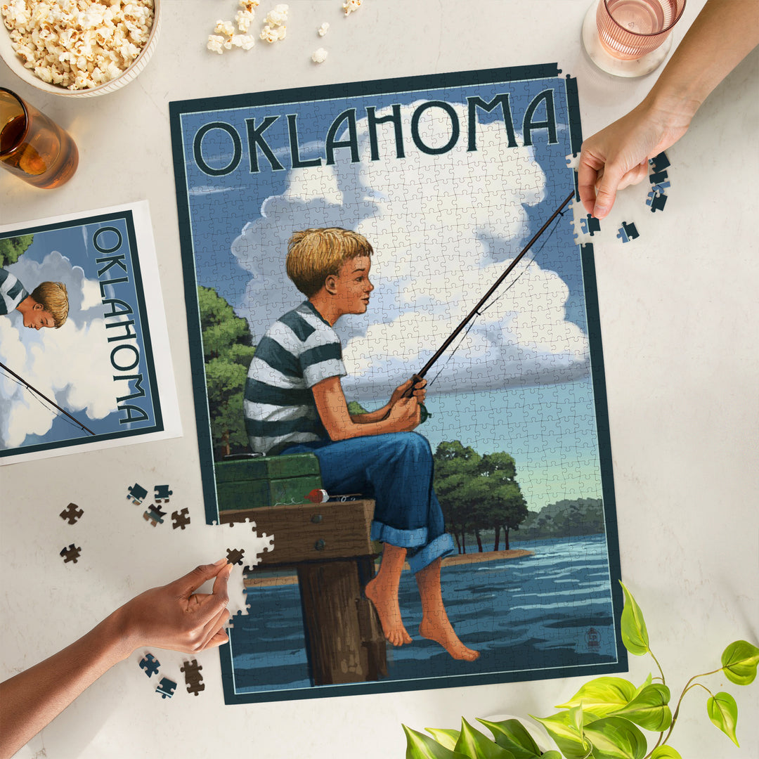 Oklahoma, Boy Fishing, Jigsaw Puzzle Puzzle Lantern Press 