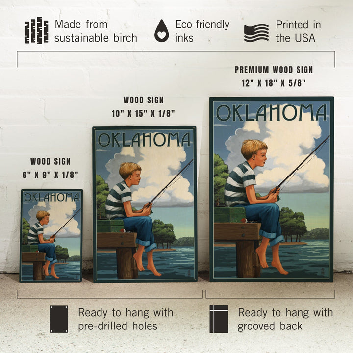 Oklahoma, Boy Fishing, Lantern Press Artwork, Wood Signs and Postcards Wood Lantern Press 