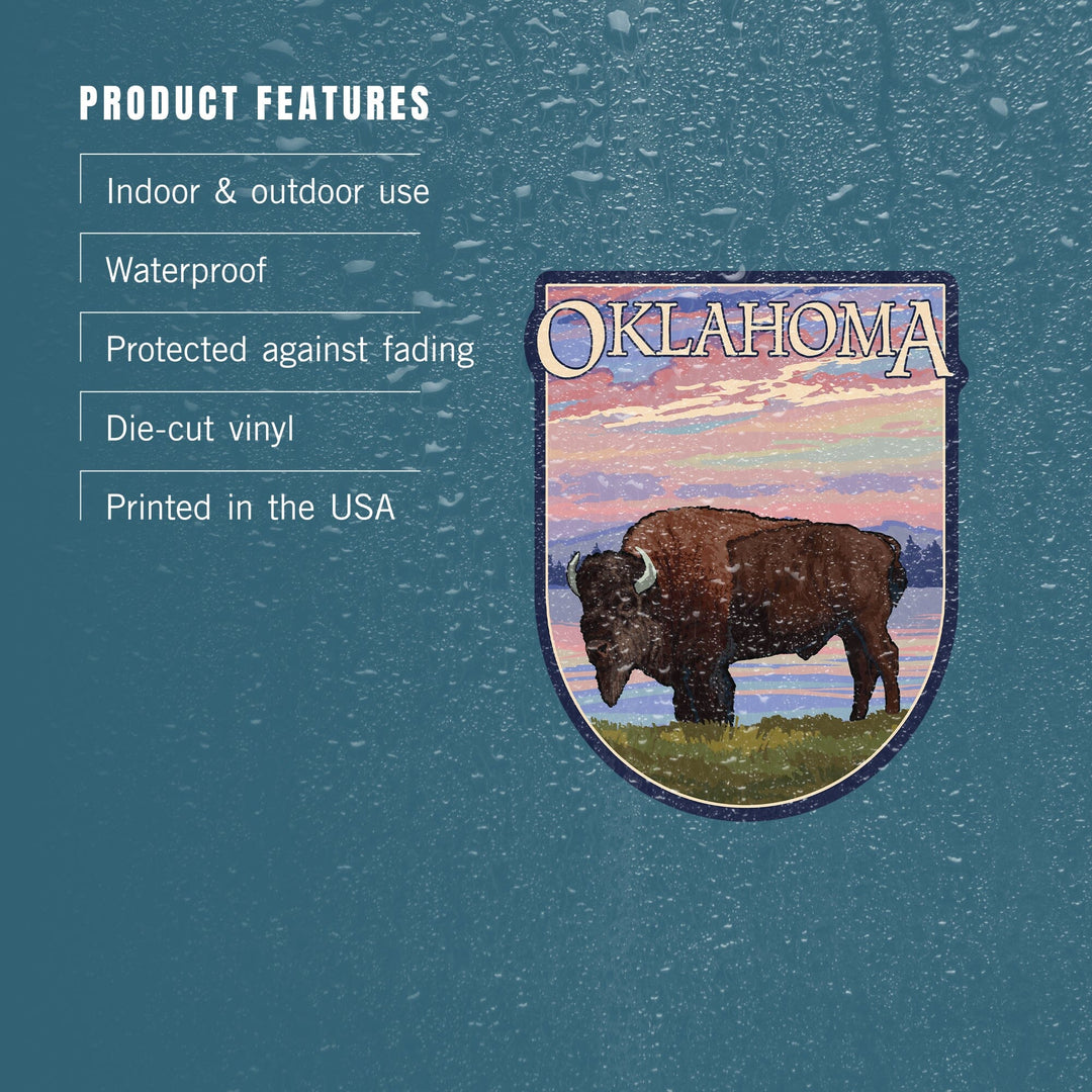 Oklahoma, Buffalo & Sunset, Contour, Lantern Press Artwork, Vinyl Sticker Sticker Lantern Press 