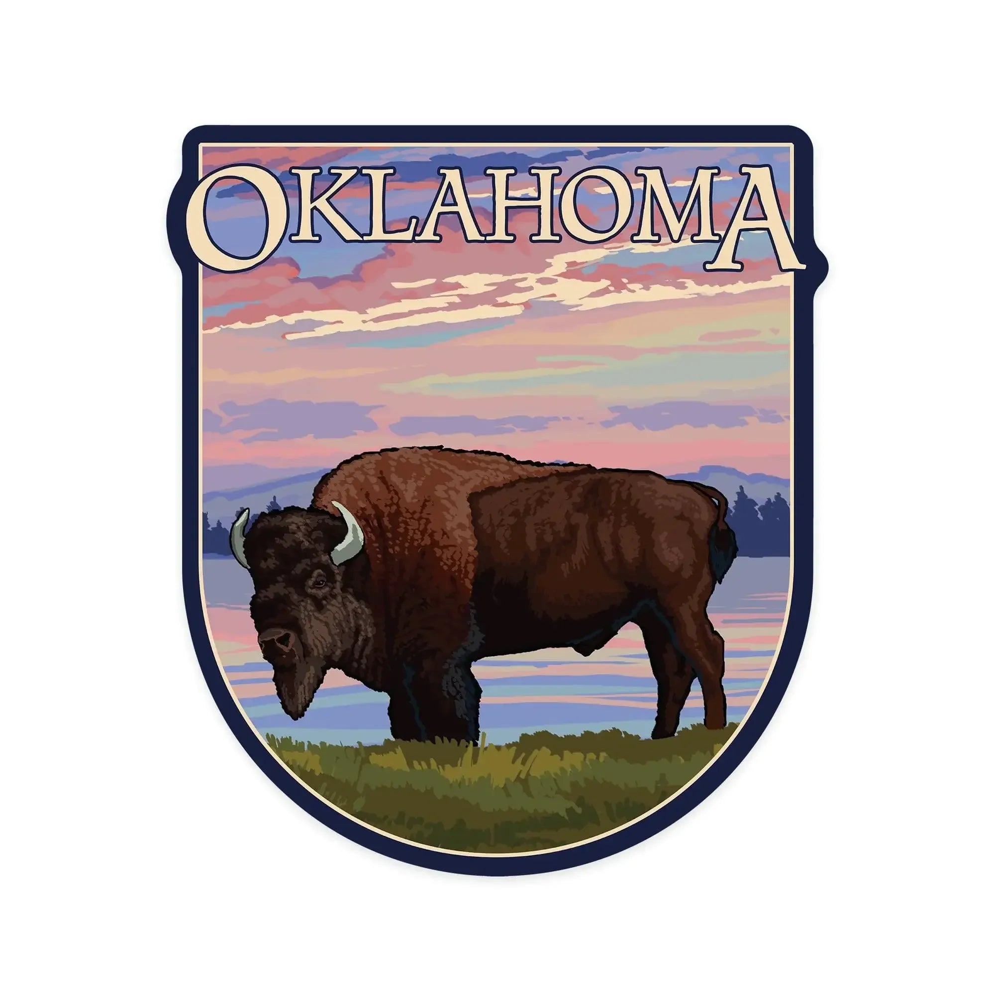 Oklahoma, Buffalo & Sunset, Contour, Lantern Press Artwork, Vinyl Stic