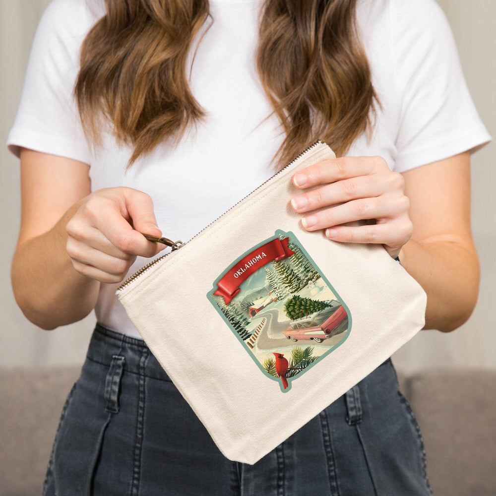 Oklahoma, Christmas Holiday Tradition,, Organic Cotton Zipper Pouch, Go Bag Go Bag Lantern Press 