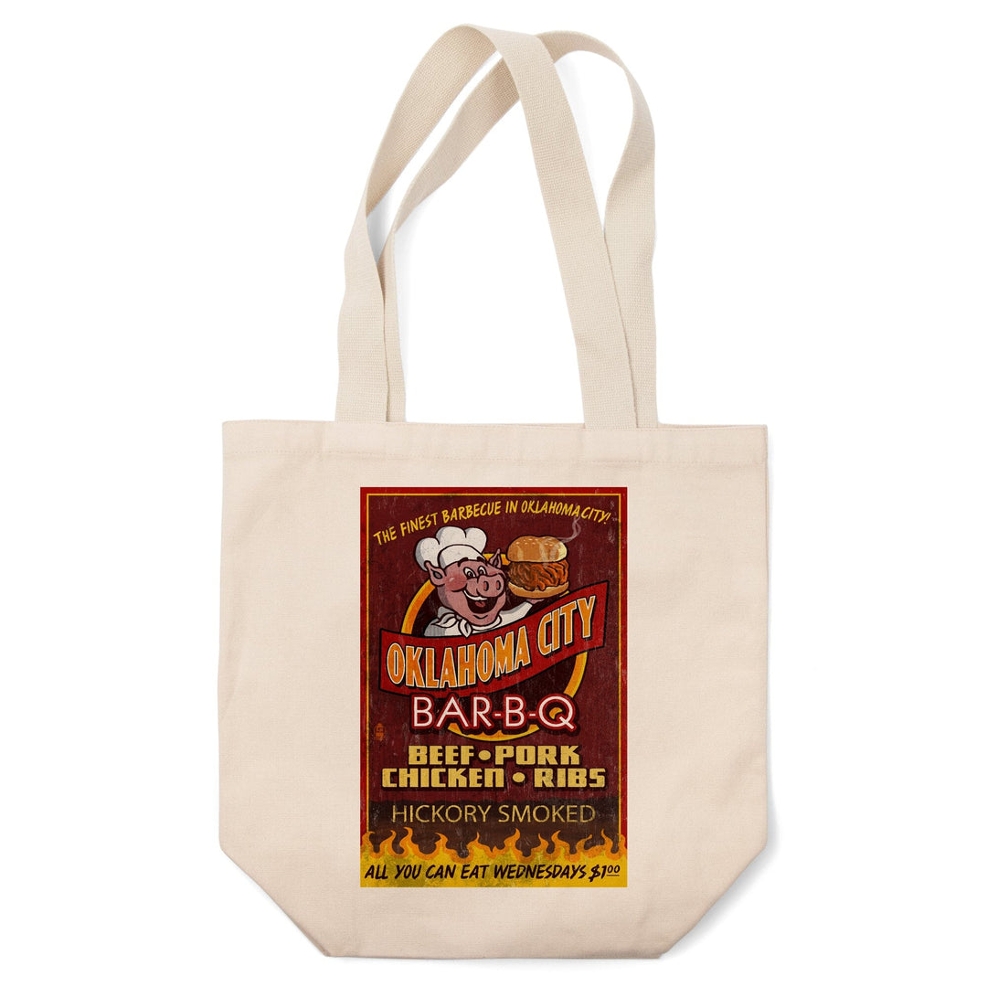 Oklahoma City, Oklahoma, BBQ Pig Vintage Sign, Tote Bag Totes Lantern Press 