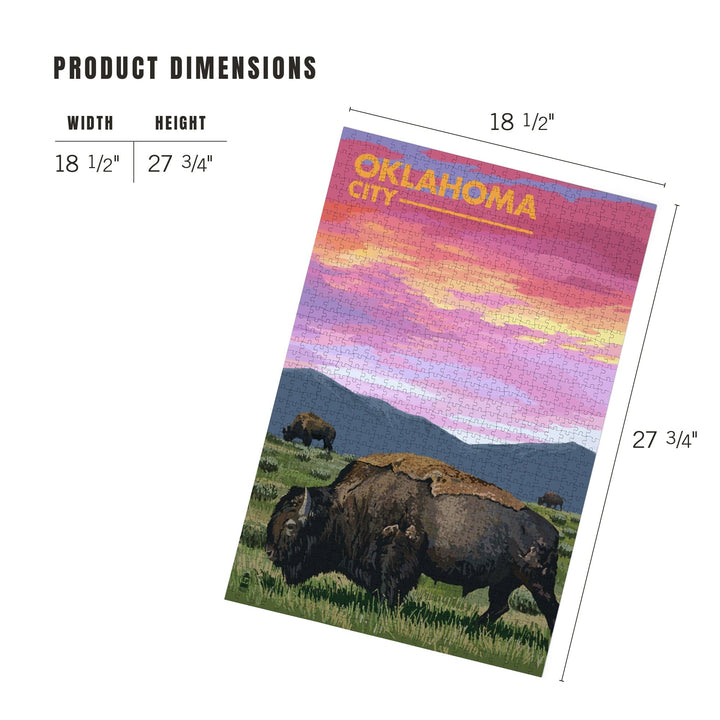 Oklahoma City, Oklahoma, Bison and Sunset, Jigsaw Puzzle Puzzle Lantern Press 
