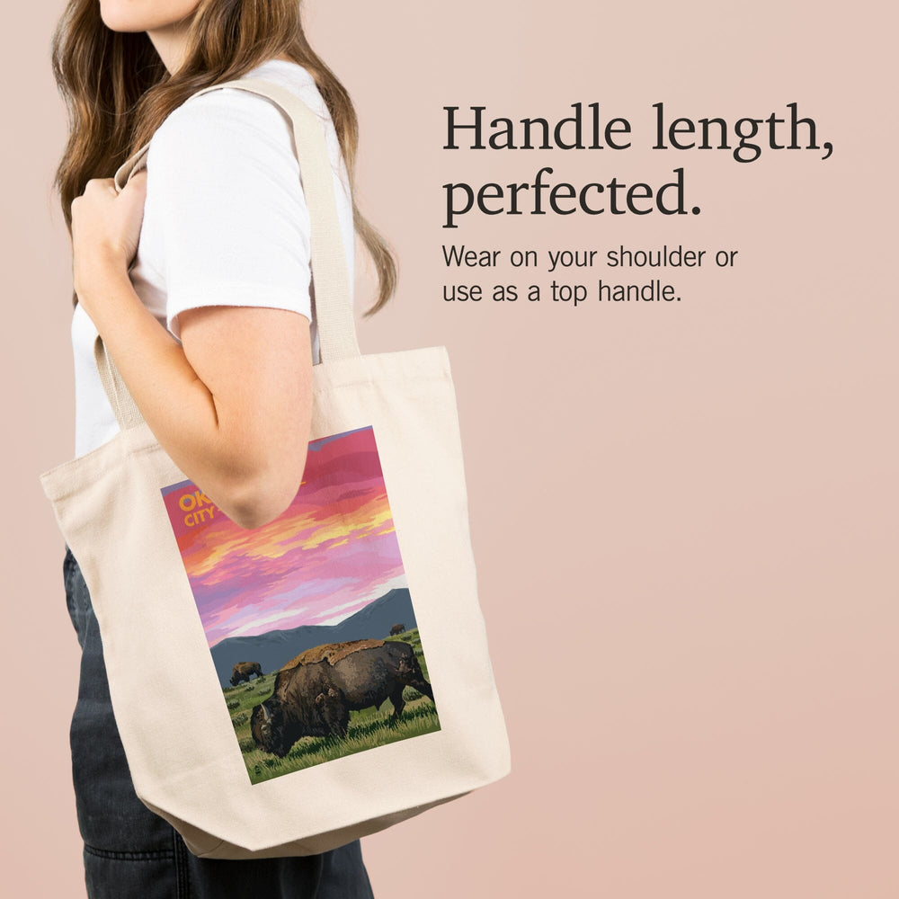 Oklahoma City, Oklahoma, Bison and Sunset, Tote Bag Totes Lantern Press 