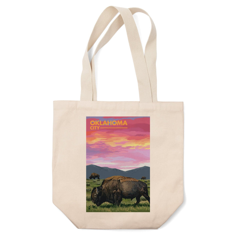 Oklahoma City, Oklahoma, Bison and Sunset, Tote Bag Totes Lantern Press 