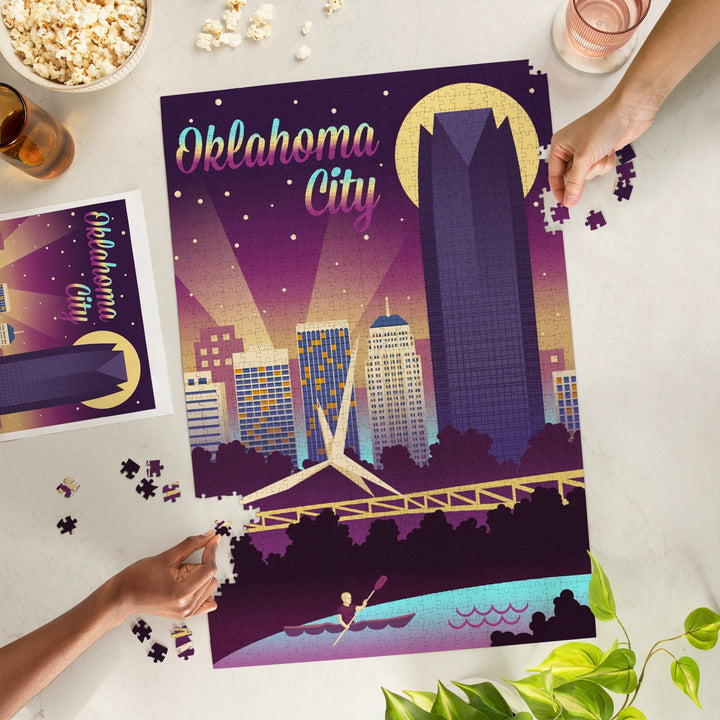 Oklahoma City, Oklahoma, Retro Skyline Chromatic Series, Jigsaw Puzzle Puzzle Lantern Press 