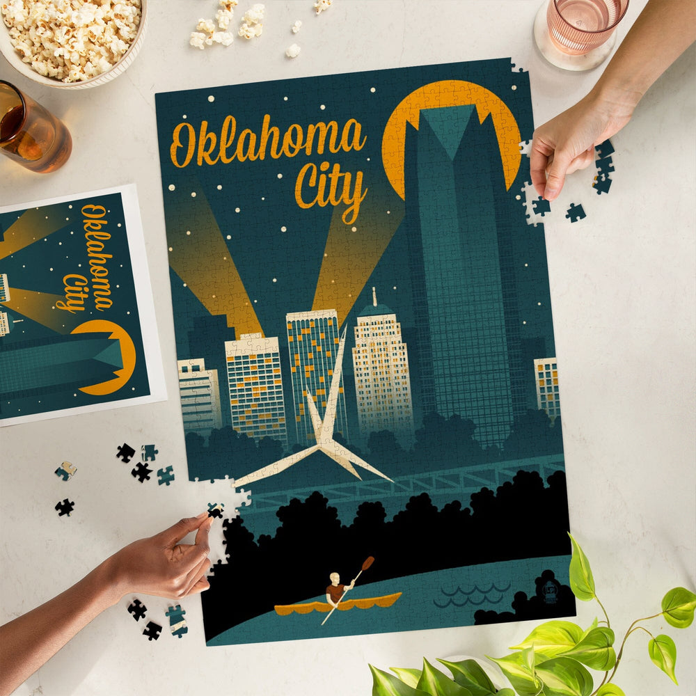 Oklahoma City, Oklahoma, Retro Skyline, Jigsaw Puzzle Puzzle Lantern Press 