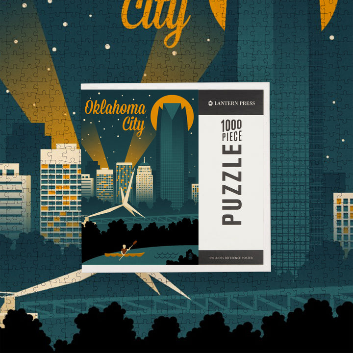 Oklahoma City, Oklahoma, Retro Skyline, Jigsaw Puzzle Puzzle Lantern Press 