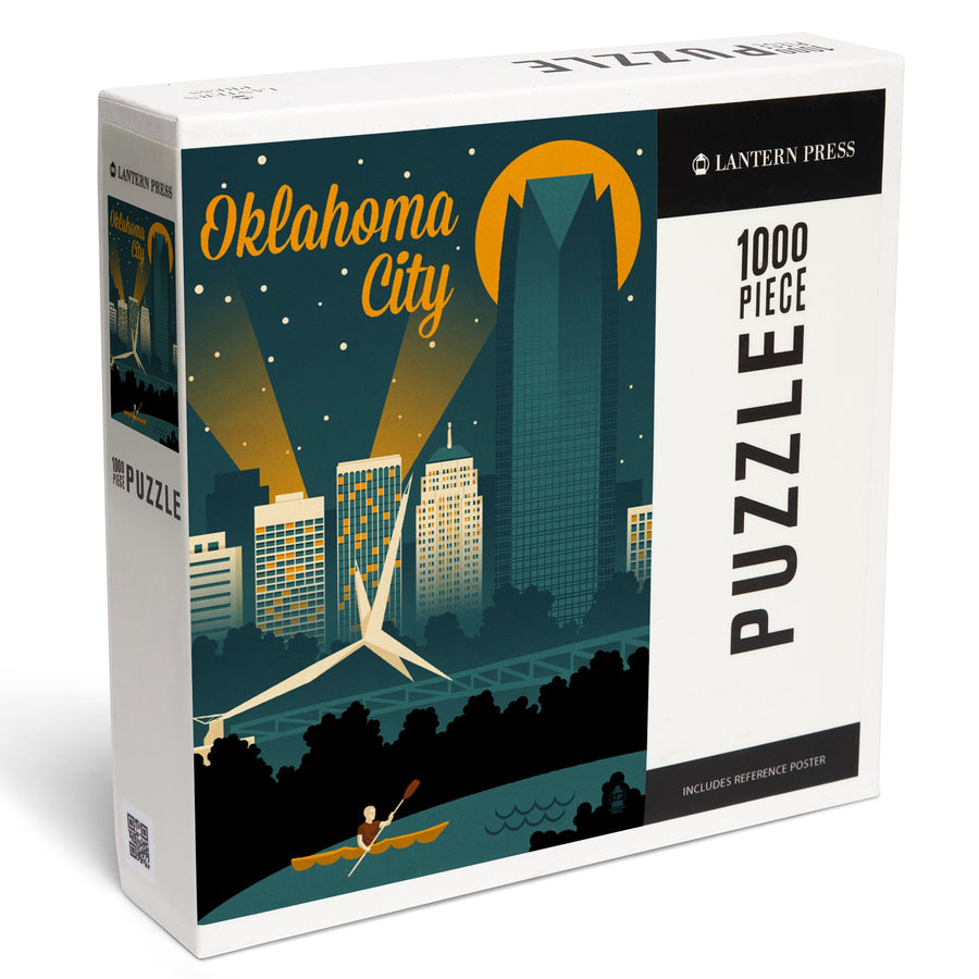 Oklahoma City, Oklahoma, Retro Skyline, Jigsaw Puzzle Puzzle Lantern Press 