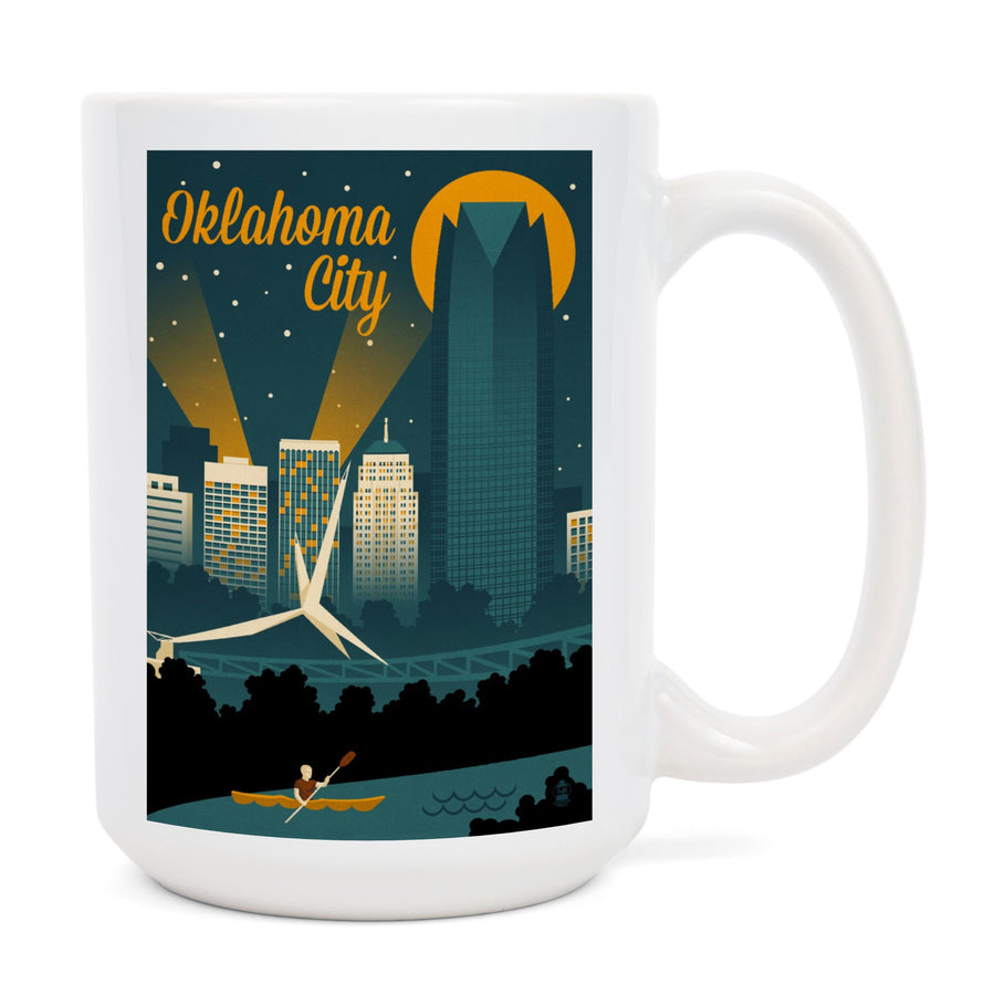Oklahoma City, Oklahoma, Retro Skyline, Lantern Press Artwork, Ceramic Mug Mugs Lantern Press 