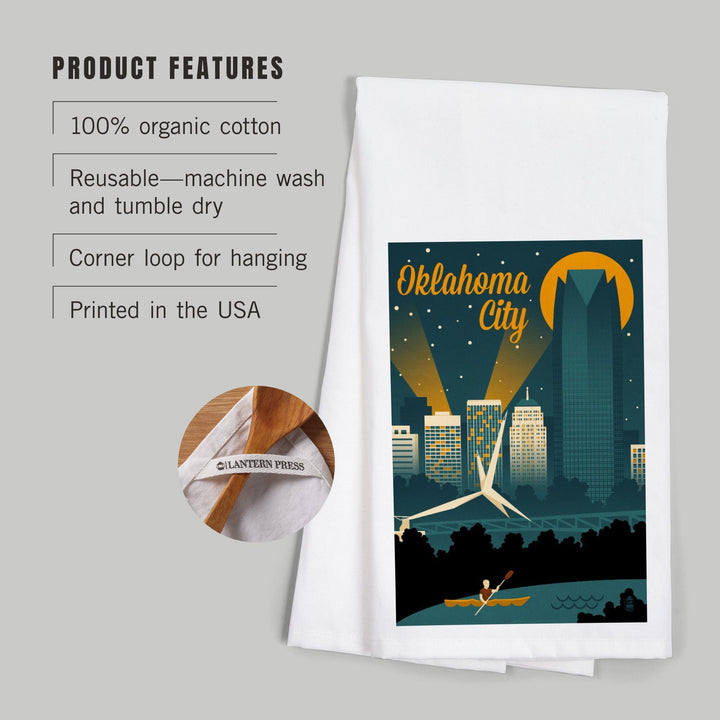 Oklahoma City, Oklahoma, Retro Skyline, Organic Cotton Kitchen Tea Towels Kitchen Lantern Press 