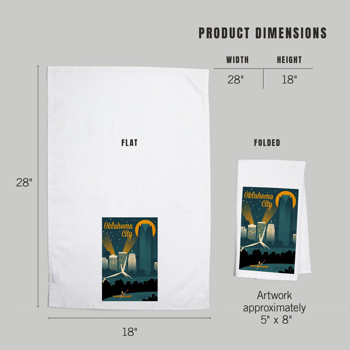 Oklahoma City, Oklahoma, Retro Skyline, Organic Cotton Kitchen Tea Towels Kitchen Lantern Press 
