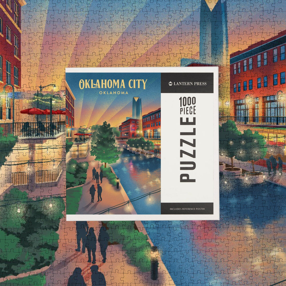 Oklahoma City, Oklahoma, River Walk, Lithograph, Jigsaw Puzzle Puzzle Lantern Press 