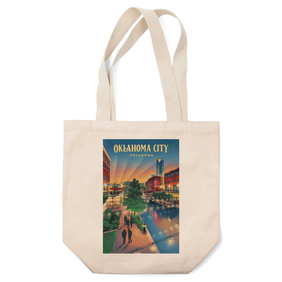 Oklahoma City, Oklahoma, River Walk, Lithograph Totes Lantern Press 