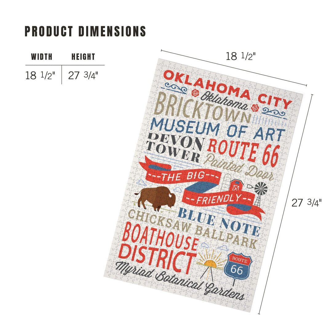 Oklahoma City, Oklahoma, Stacked Typography, Jigsaw Puzzle Puzzle Lantern Press 