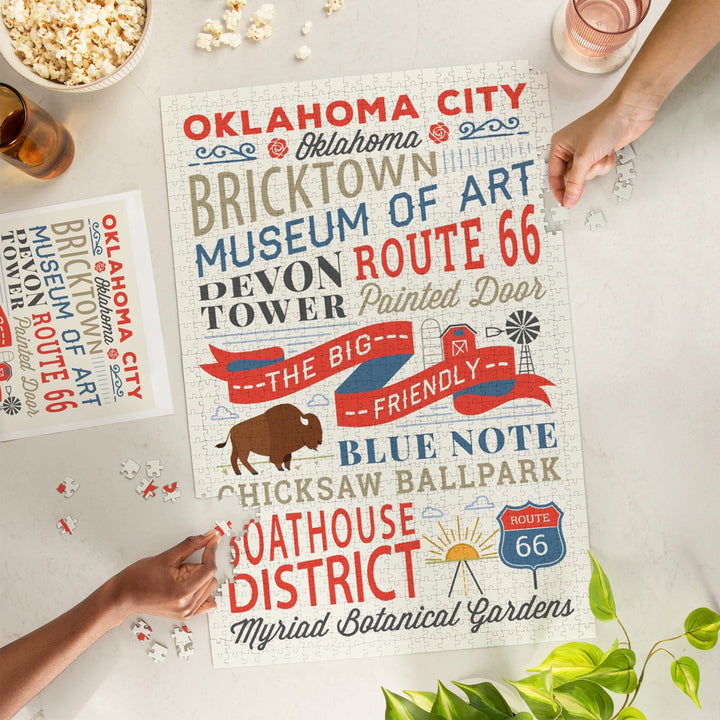 Oklahoma City, Oklahoma, Stacked Typography, Jigsaw Puzzle Puzzle Lantern Press 